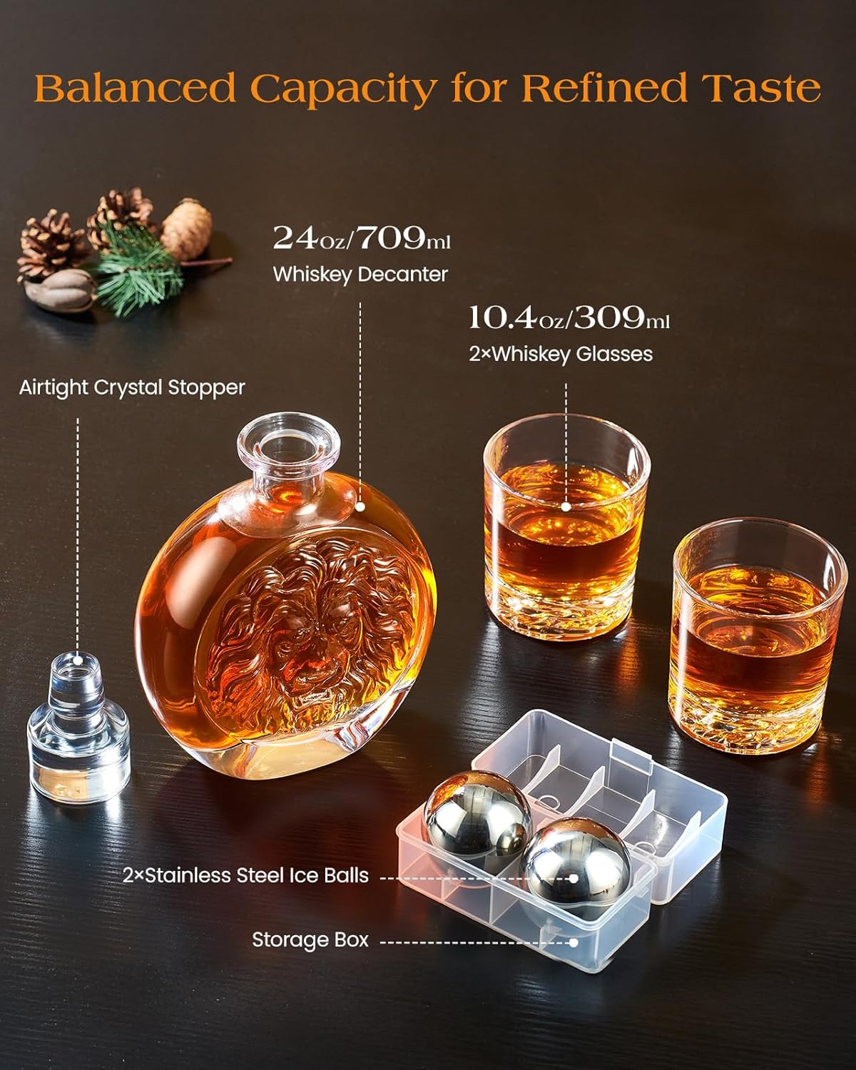 Kollea Engraved Lion Whiskey Decanter Set